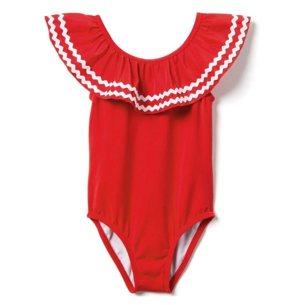 Janie and Jack Size 3 Candy Red Ruffle Swimsuit